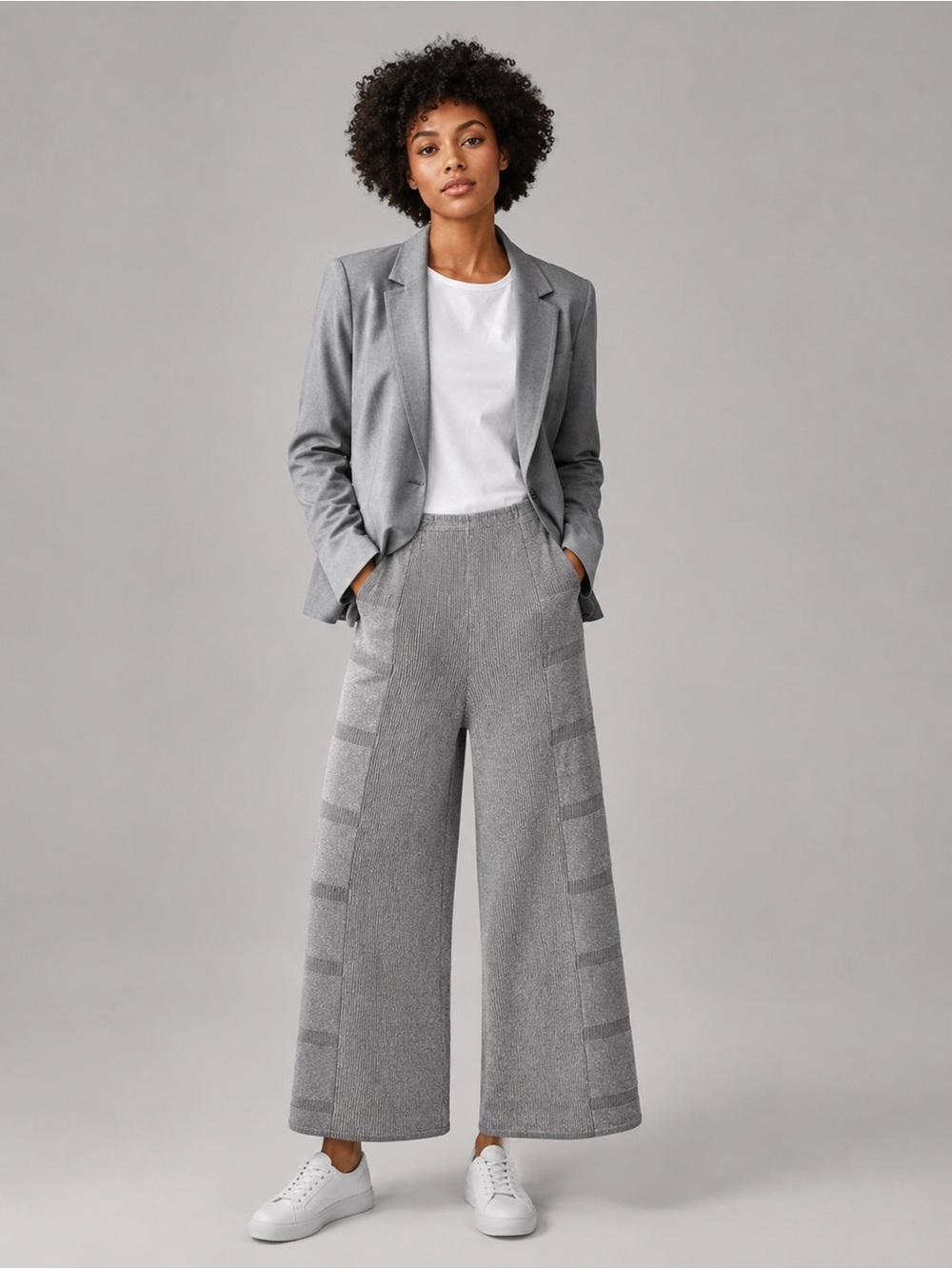 Michaela by Michael B Gray Metallic Blend Striped Wide Leg Palazzo Pants Size L